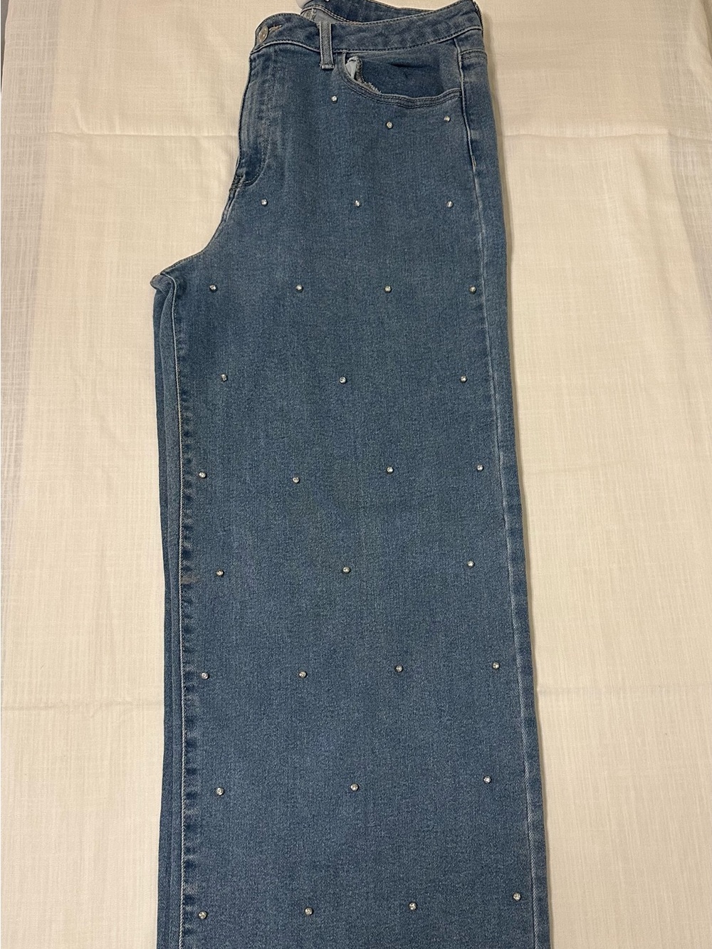 Diamond Rhinestone Studded Light Blue Women’s Jeans